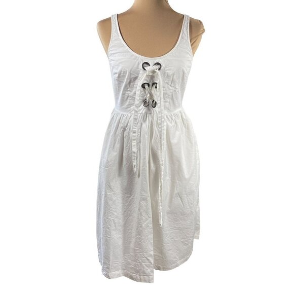 NWOT Who What Wear Fit And Flare Dress All White Lace-Up Bodice Size XS Extra Sm - Picture 1 of 8